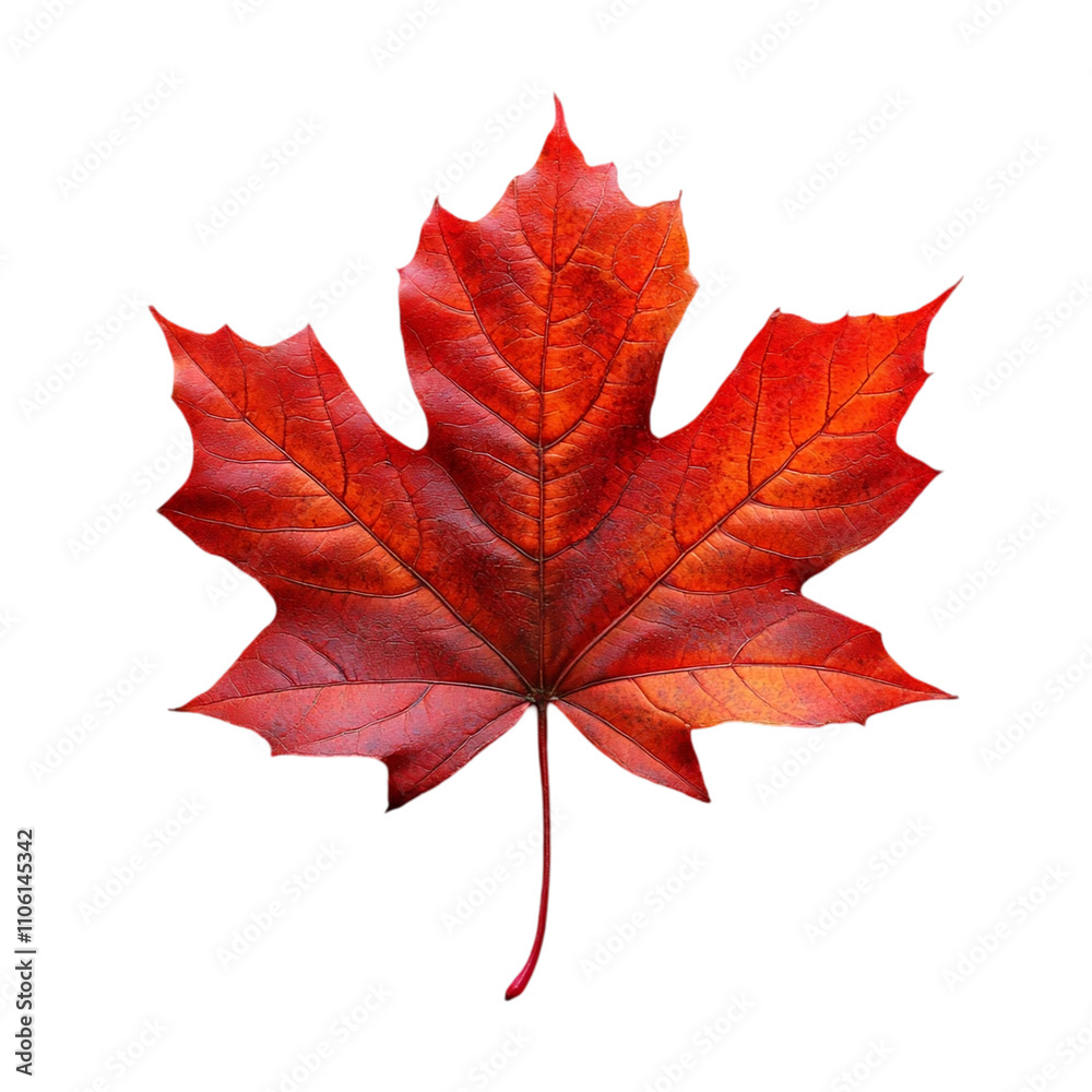 Fototapeta premium Red maple leaf isolated on white and transparent background