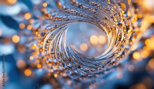 Wallpaper Mural Abstract Swirling Spiral with Glimmering Particles and Bokeh Lights in Soft Focus Creating a Dreamlike and Ethereal Vortex in Blue and Gold Tones Torontodigital.ca