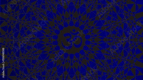 Slideshow of openwork mandalas with the sign Om, Ohm, Aum on a bright spiral background. Dynamic artistic graphics.