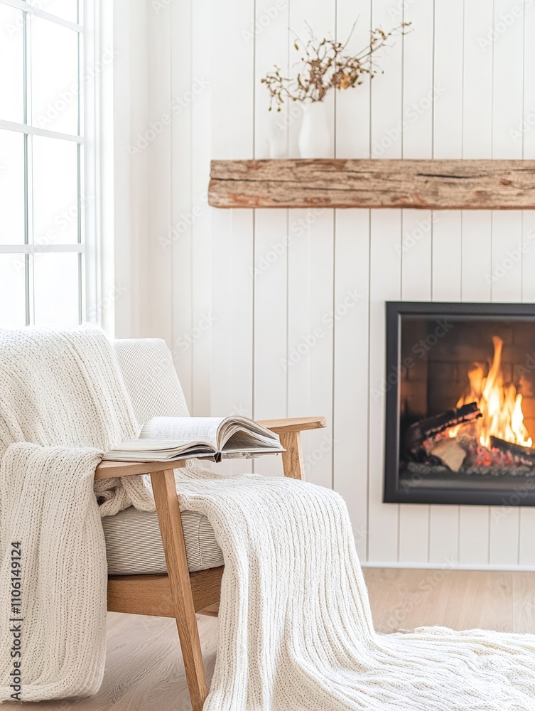 Cozy white blanket draped over a chair by a warm fireplace perfect for home decor inspiration Cozy white blanket draped over a chair by a warm fireplace perfect for home decor inspiration