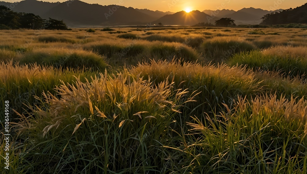 Golden sunset over the Susuki grass in Akiyoshidai. Golden sunset over the Susuki grass in Akiyoshidai.