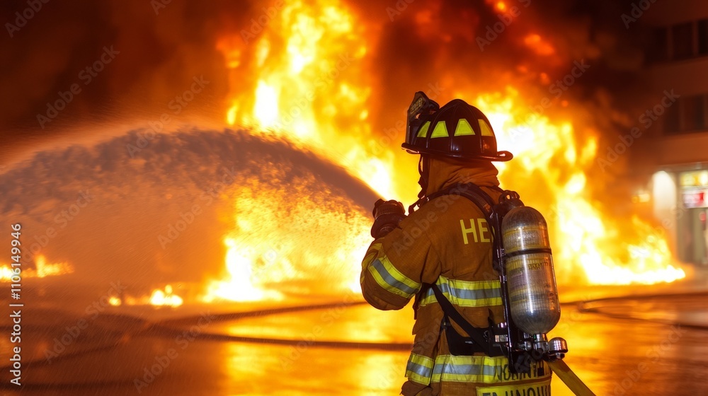 Firefighter battles raging inferno Firefighter battles raging inferno