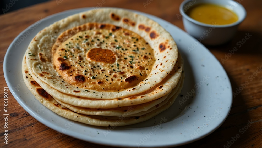 Golden-brown paratha, a popular Indian dish. Golden-brown paratha, a popular Indian dish.