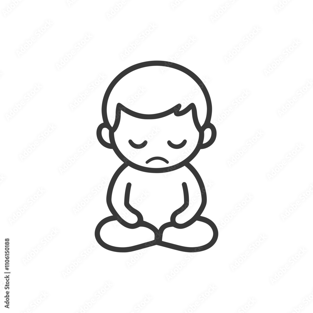 Line Art Illustration Of A Sad Boy Sitting With Legs Crossed Line Art Illustration Of A Sad Boy Sitting With Legs Crossed