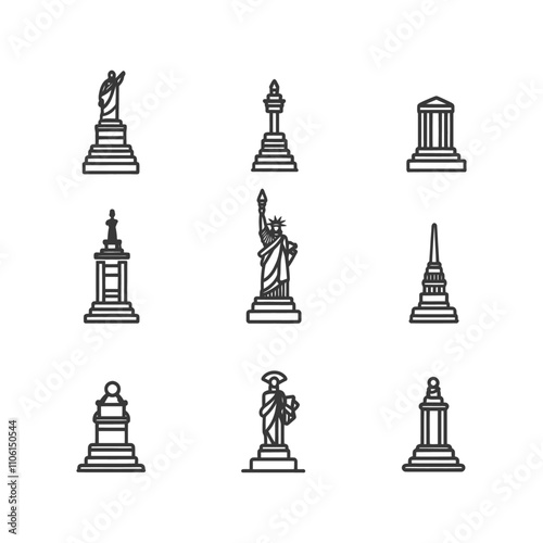 Line Art Illustrations Of Famous Statues And Monuments