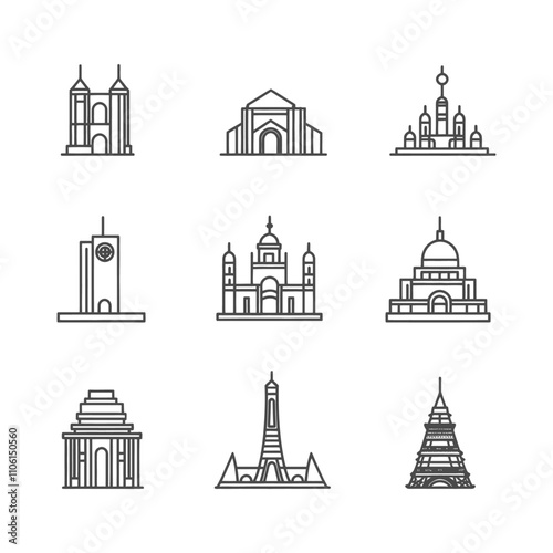 Line Art Illustrations Of Famous Architectural Landmarks