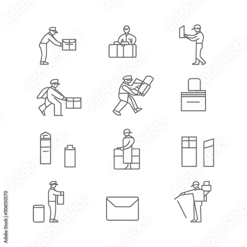 Line Art Illustrations Of Mail Delivery And Mailboxes