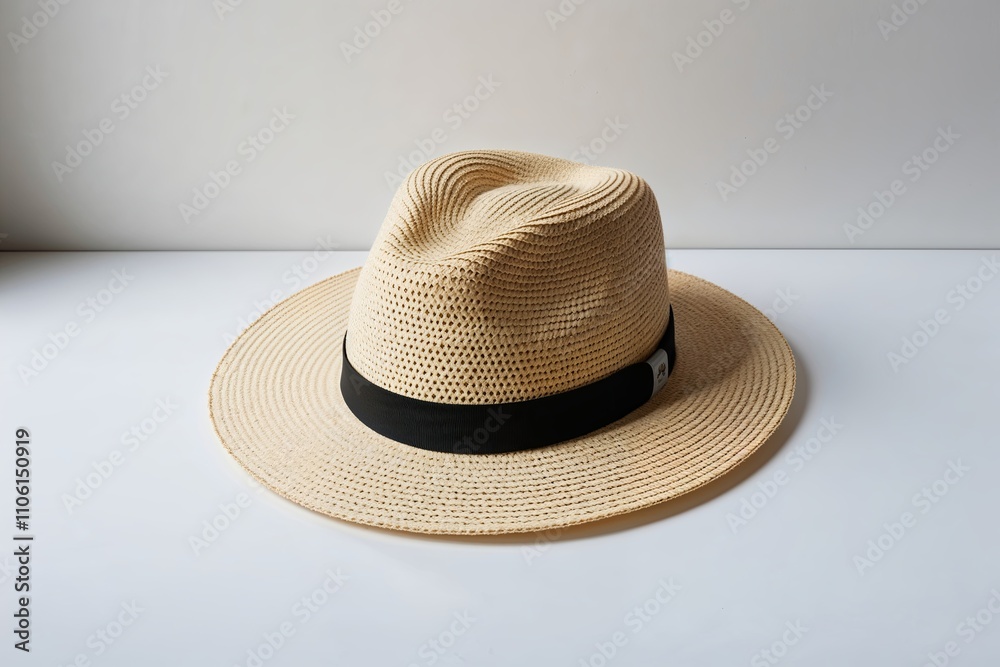 Chic Straw Fedora Hat on Pristine White Background for Stylish Accessory Chic Straw Fedora Hat on Pristine White Background for Stylish Accessory