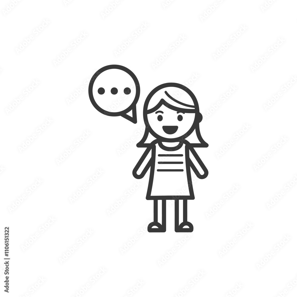Line Drawing Of A Happy Girl With A Speech Bubble Line Drawing Of A Happy Girl With A Speech Bubble