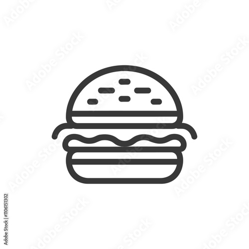 Line Drawing Of A Hamburger With Sesame Seed Bun