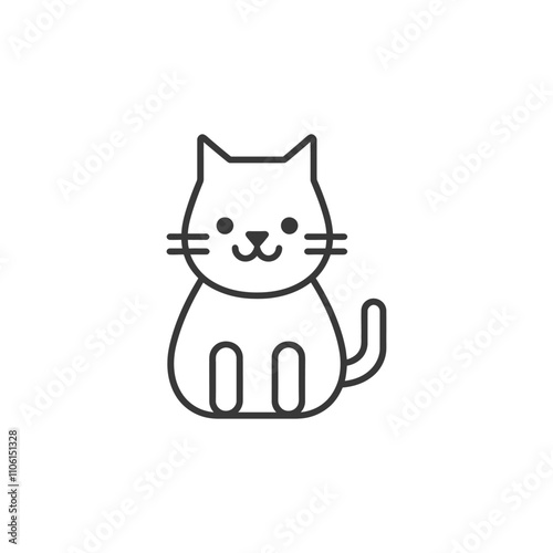 Line Drawing Of A Happy Cat Sitting On Its Haunches