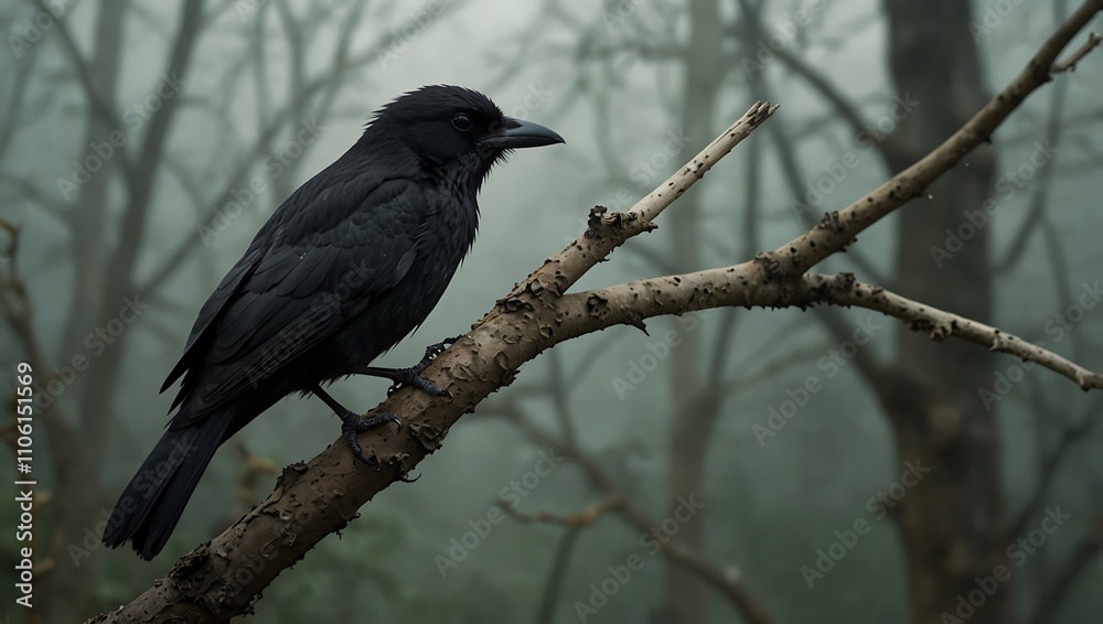 Gothic bird perched on an ancient branch. Gothic bird perched on an ancient branch.