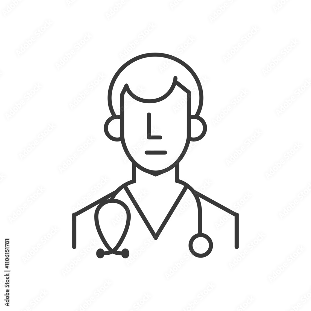 Line Drawing Of A Male Doctor With A Stethoscope Line Drawing Of A Male Doctor With A Stethoscope