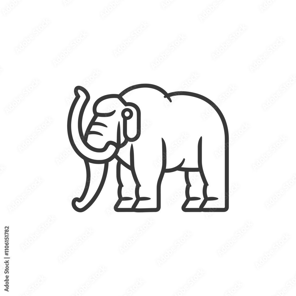 Obraz premium Line Drawing Of A Mammoth With A Curved Tusk