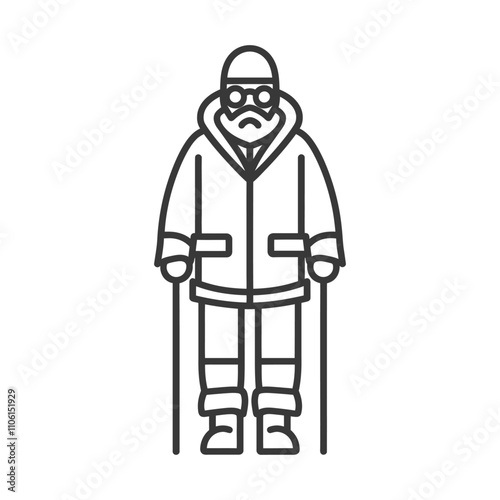 Line Drawing Of A Man Wearing A Winter Coat And Goggles
