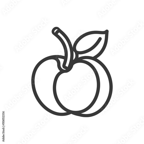 Line Drawing Of A Peach With A Leaf