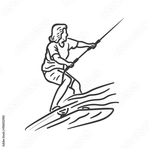 Line Drawing Of A Person Wakeboarding
