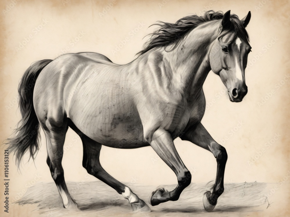 black and white horse sketch, generative ai