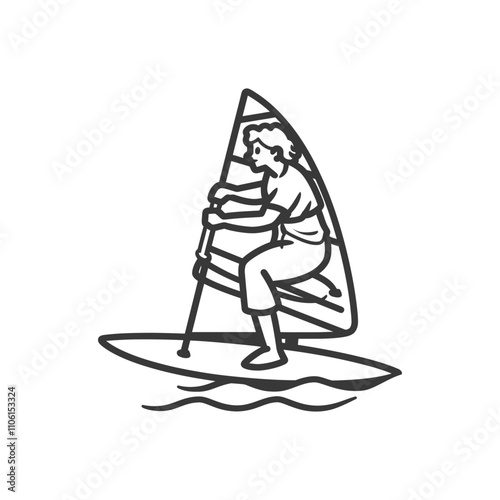 Line Drawing Of A Person Windsurfing