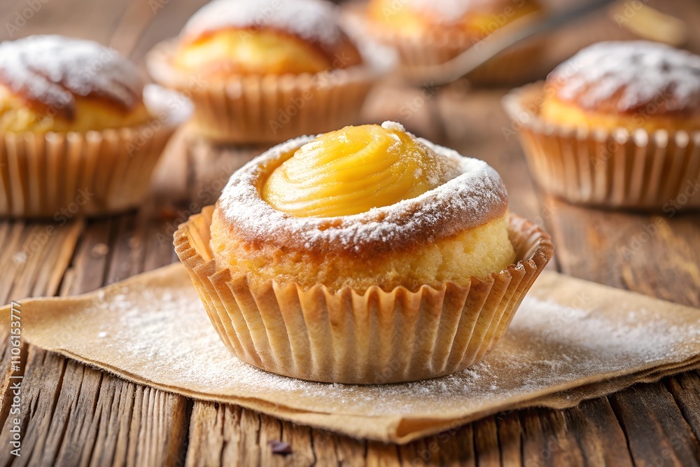 Pasticciotto Leccese, a traditional Italian pastry filled with creamy egg custard, dusted with powdered sugar, and baked to golden perfection. A classic delicacy from Southern Italy. Pasticciotto Leccese, a traditional Italian pastry filled with creamy egg custard, dusted with powdered sugar, and baked to golden perfection. A classic delicacy from Southern Italy.