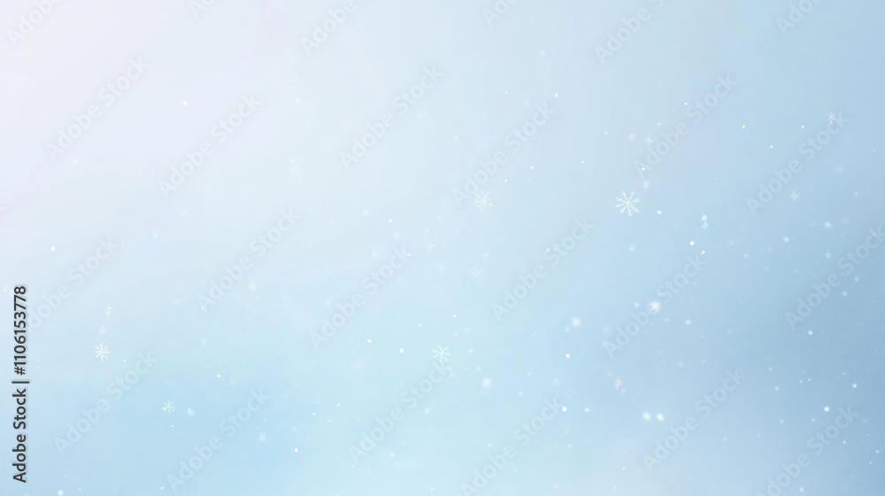 Fototapeta premium Soft snowflakes falling gently against serene blue gradient background, creating peaceful winter atmosphere