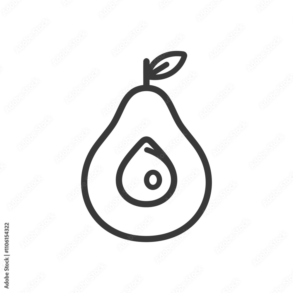 Line Drawing Of A Single Avocado With A Seed Line Drawing Of A Single Avocado With A Seed
