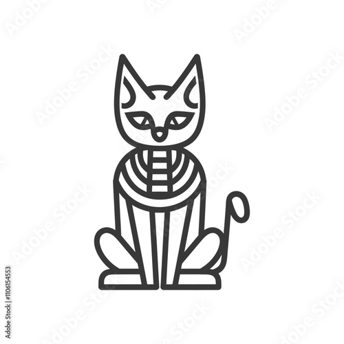 Line Drawing Of An Egyptian Cat Goddess In A Sitting Pose