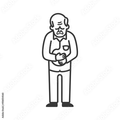 Line Drawing Of An Elderly Man Clutching His Stomach