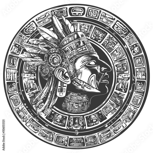 Mayan Glyph Of A Feathered Headdress And Profile Face