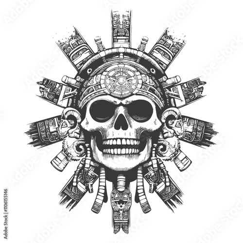 Mayan Skull Adorned With Intricate Geometric Designs