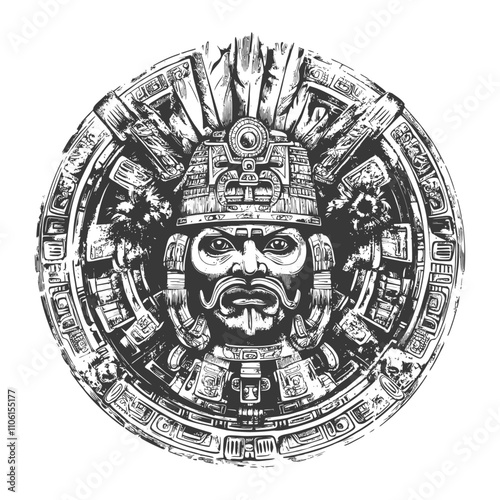 Mayan Deity With Ornate Headwear And Geometric Background