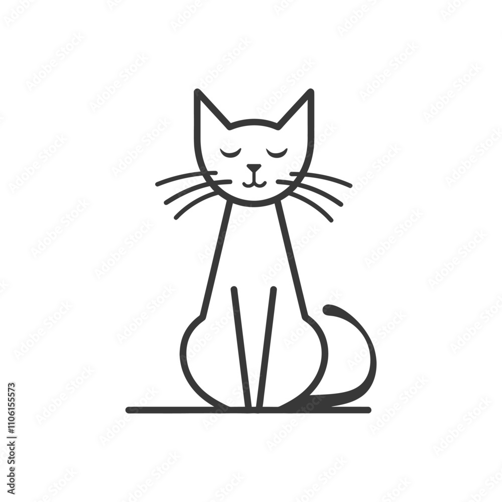 Obraz premium Simple Line Drawing Of A Sitting Cat With Closed Eyes
