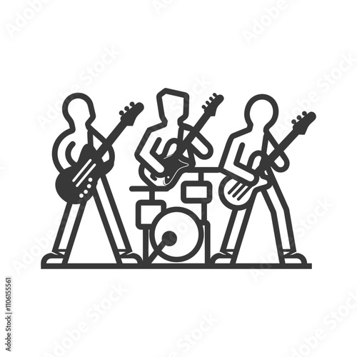 Simple Line Drawing Of A Rock Band Performing