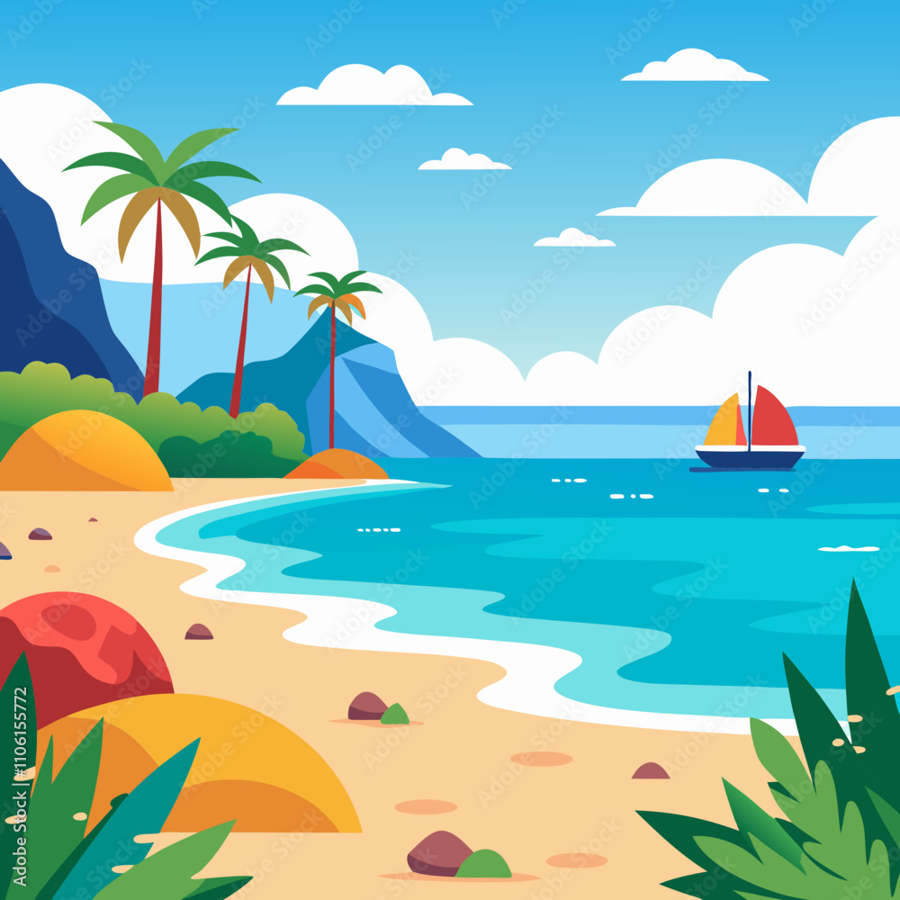 Obraz premium beach with palm trees vector illustration