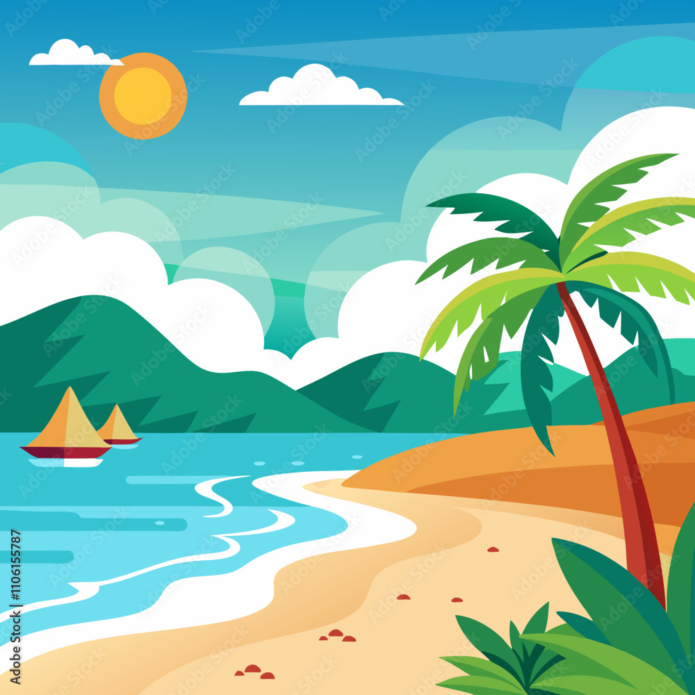 beach with palm trees vector illustration beach with palm trees vector illustration