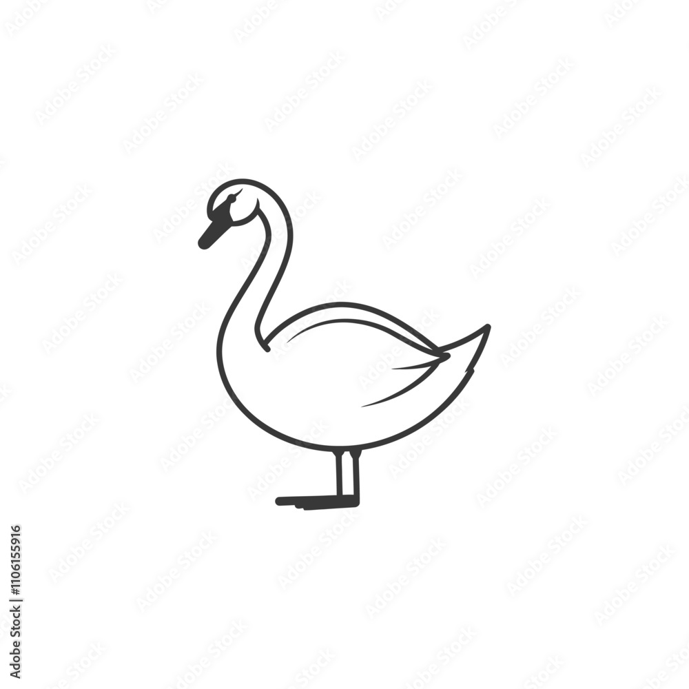 Fototapeta premium Simple Line Drawing Of A Swan In Profile