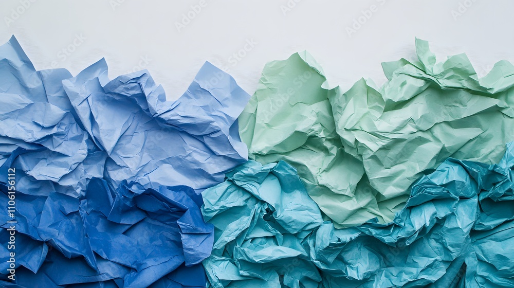 Fototapeta premium Crumpled Paper Texture in Shades of Blue and Green