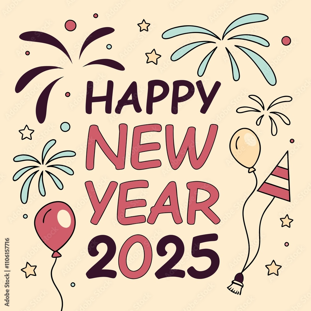 Naklejka premium Happy New Year 2025 T-Shirt Design – Festive and Stylish Graphic
