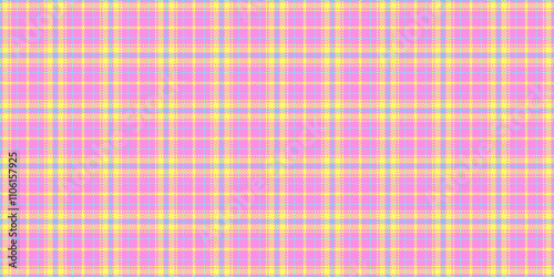 Pano tartan background fabric, mat pattern seamless textile. Regular check plaid vector texture in pink and laser lemon colors.