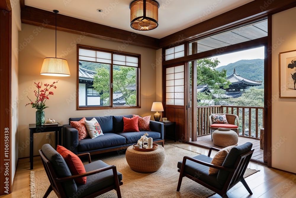 Fototapeta premium Charming Japandi Interior Features for a Cozy Living Nook