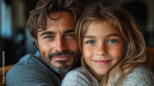 Heartwarming moment between a father and daughter indoors during a cozy afternoon. Generative AI