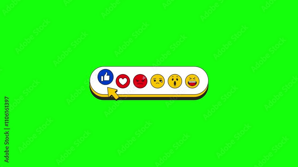  Facebook Reaction Bar animation isolated on transparent Screen Facebook react Like love Haha Wow Sad Angry.