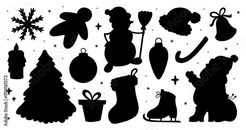Collection of Christmas elements silhouette on white background. Vector