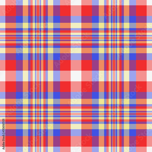 Warp background plaid pattern, card vector fabric textile. Cute check seamless tartan texture in pink and orange colors.
