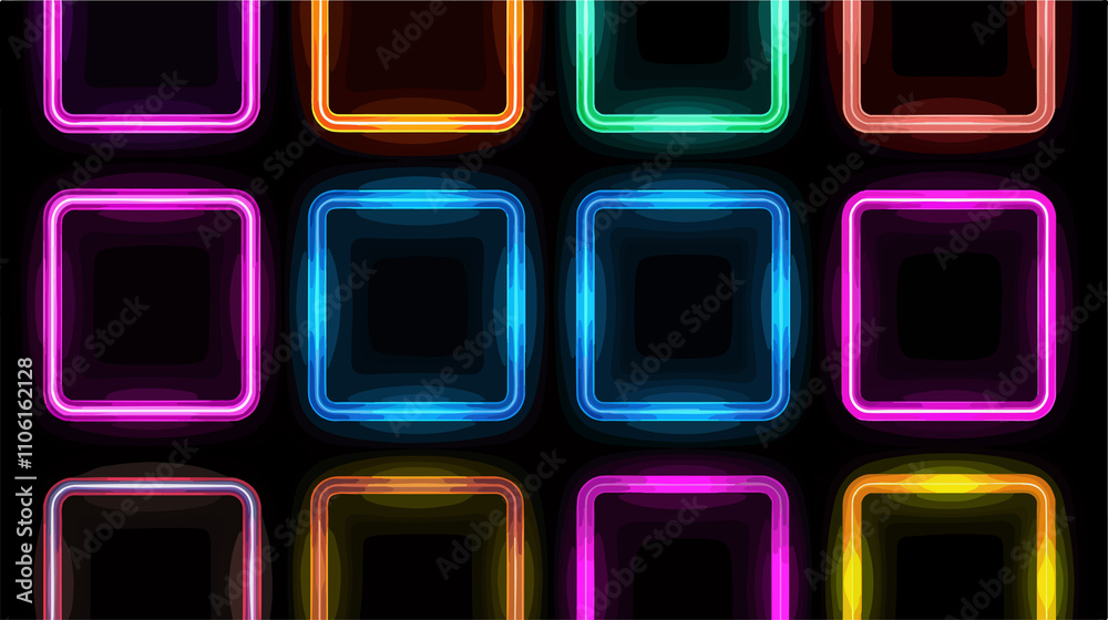 Vibrant Retro Neon Square Set on Black Background Vibrant Retro Neon Square Set on Black Background