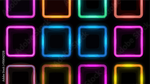 Vibrant Retro Neon Square Set on Black Background