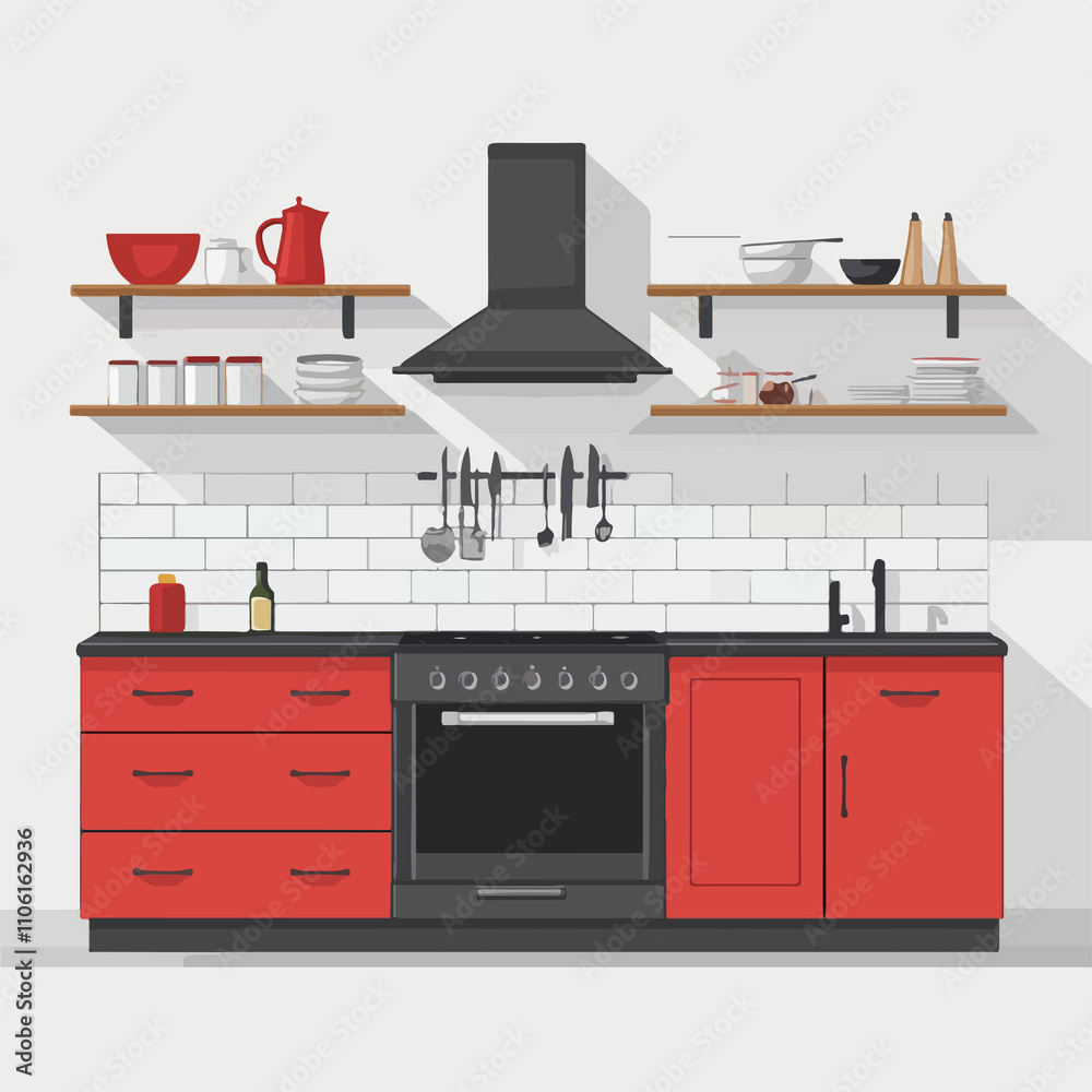 Modern Kitchen Design on Gray Background Vector Illustration Modern Kitchen Design on Gray Background Vector Illustration