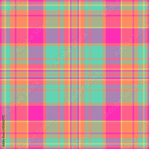 Invitation tartan pattern seamless, festive plaid texture check. Minimalist background vector textile fabric in orange and teal colors.