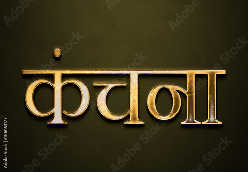 Old gold text effect of Hindi name Kanchana with 3D glossy style Mockup in Hindi. photo