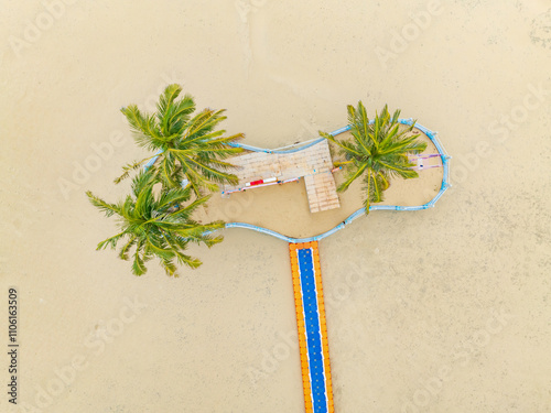 Aerial photography of the beautiful beach at Hailing Island in Yangjiang, Guangdong photo